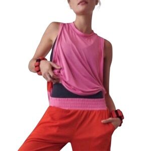 Free‎ People Movement Nothing But Net Muscle Tee Tank Flambé Orange Pink Size M